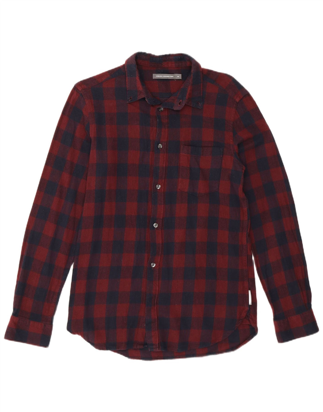 French Connection Mens Flannel Shirt Medium Burgundy Gingham Cotton