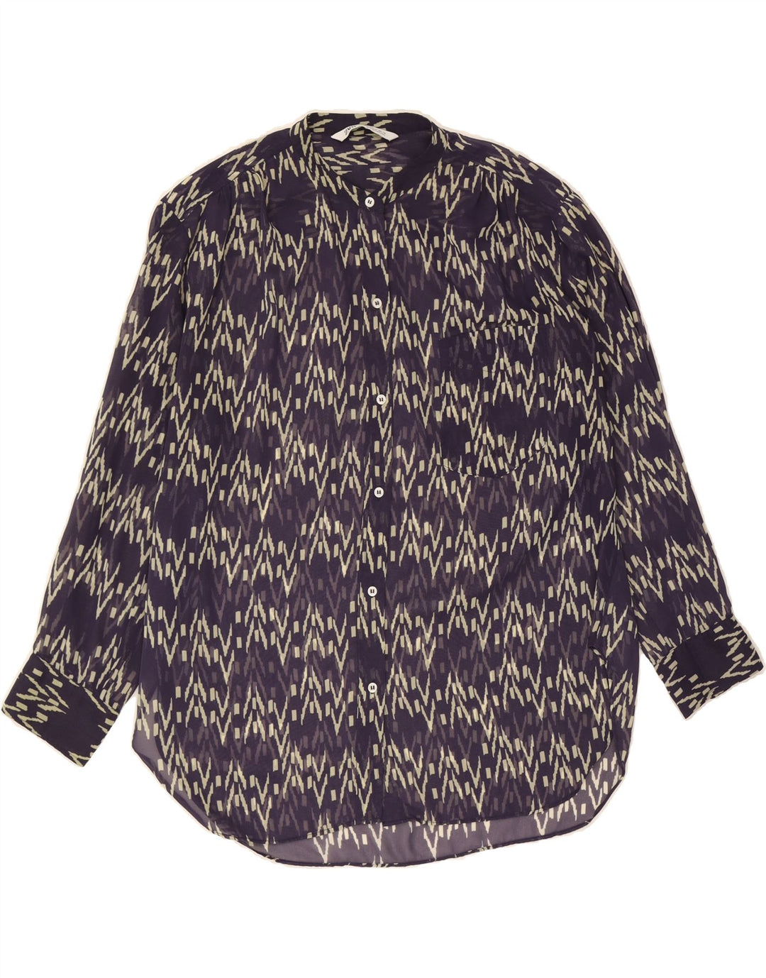 ZARA Womens Oversized 3/4 Sleeve Shirt Blouse UK 14 Medium Purple Chevron Vintage Zara and Second-Hand Zara from Messina Hembry 