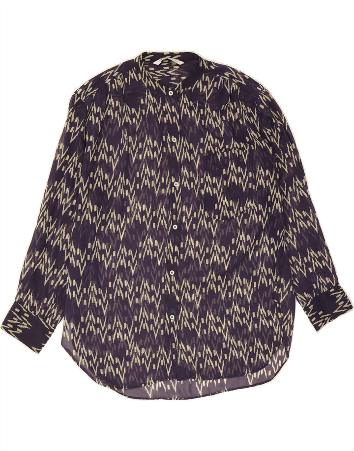 ZARA Womens Oversized 3/4 Sleeve Shirt Blouse UK 14 Medium Purple Chevron Vintage Zara and Second-Hand Zara from Messina Hembry 