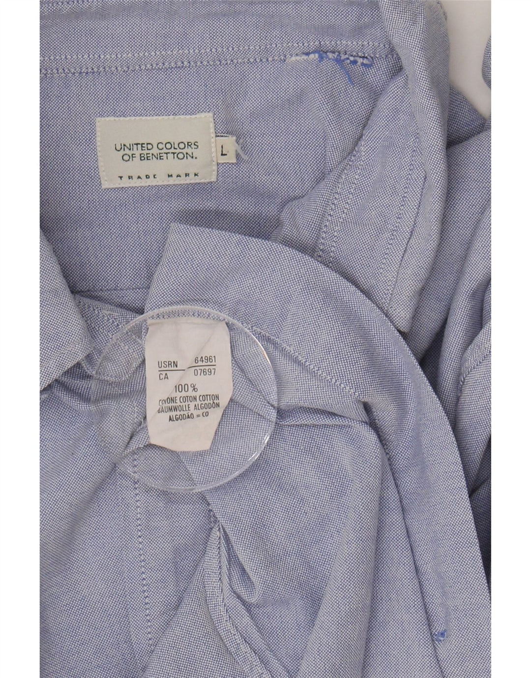 BENETTON Mens Shirt Large Blue Cotton Vintage Benetton and Second-Hand Benetton from Messina Hembry 