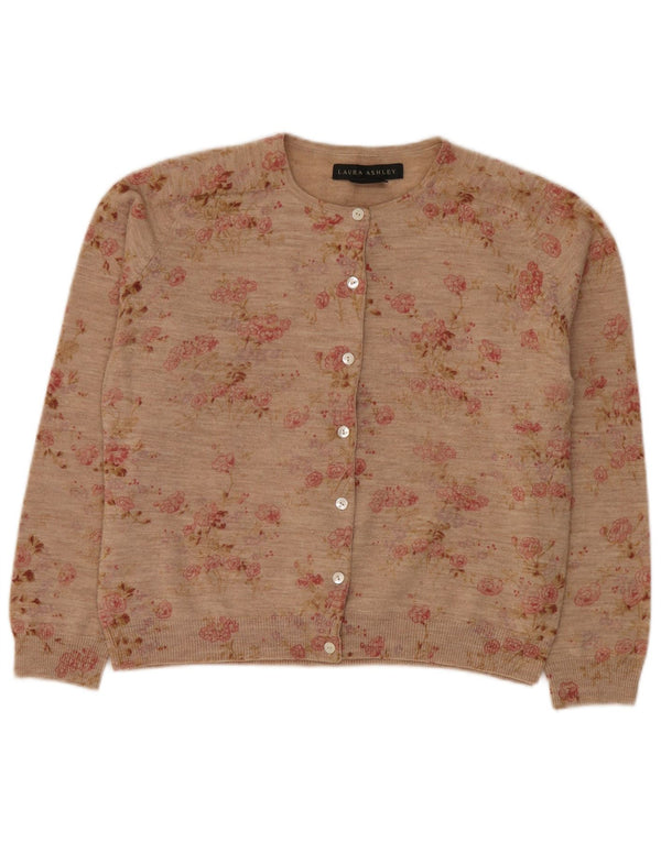 Laura Ashley Womens Cardigan Sweater UK 18 XL Beige Floral Wool