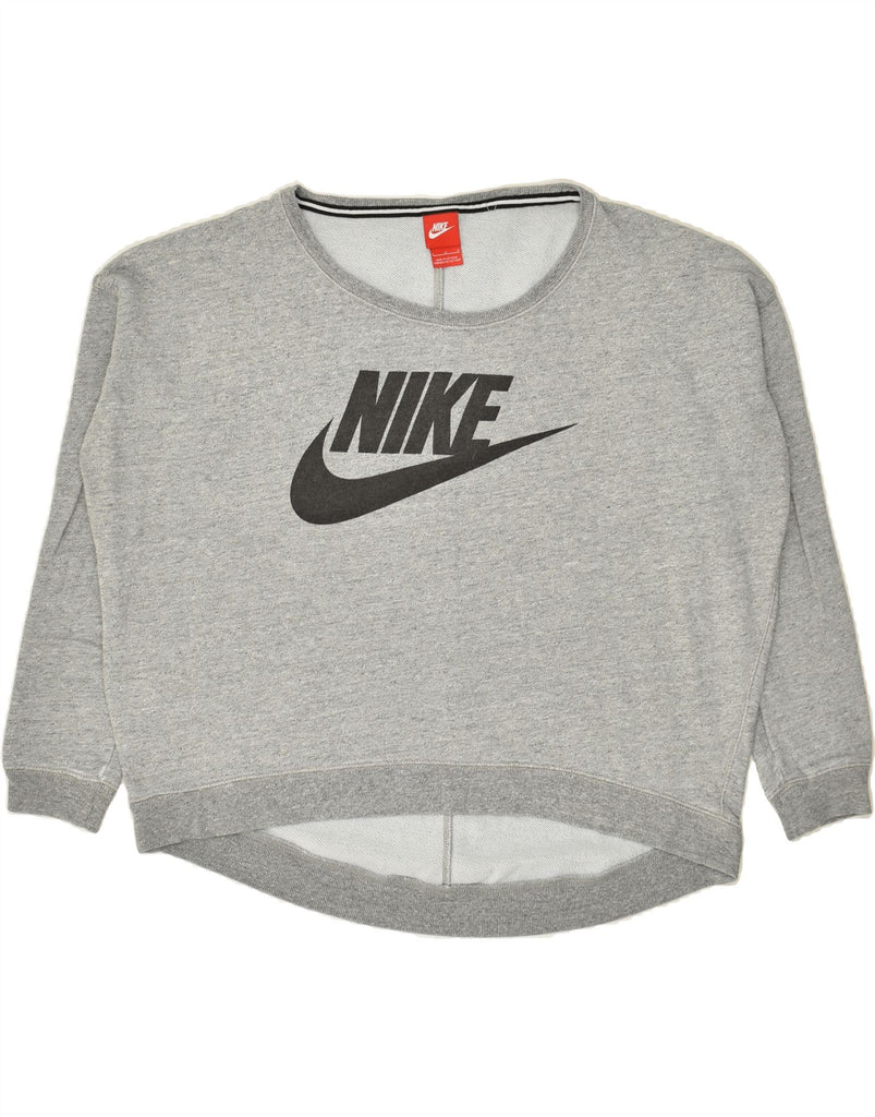 NIKE Womens Oversized Graphic Sweatshirt Jumper UK 16 Large Grey Cotton | Vintage Nike | Thrift | Second-Hand Nike | Used Clothing | Messina Hembry 