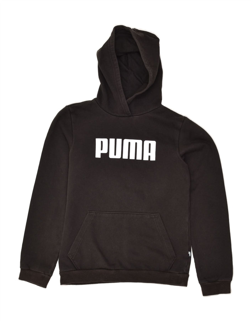 PUMA Boys Graphic Hoodie Jumper 13-14 Years Black Cotton | Vintage Puma | Thrift | Second-Hand Puma | Used Clothing | Messina Hembry 