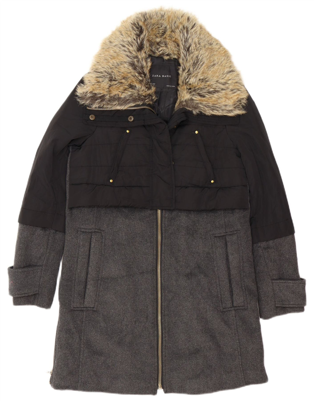 Zara Womens Oversized Overcoat UK 6 XS Black Colourblock