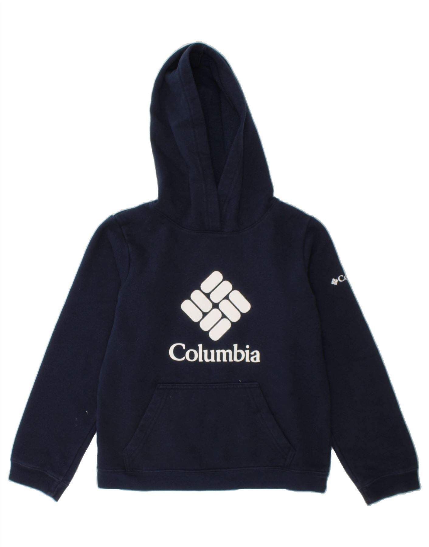 COLUMBIA Boys Graphic Hoodie Jumper 7-8 Years Small Navy Blue