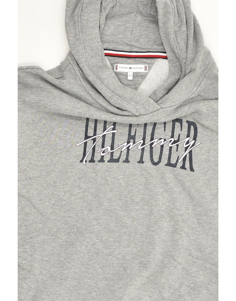 TOMMY HILFIGER Girls Graphic Hoodie Jumper 11-12 Years Grey Cotton | Vintage Tommy Hilfiger | Thrift | Second-Hand Tommy Hilfiger | Used Clothing | Messina Hembry 