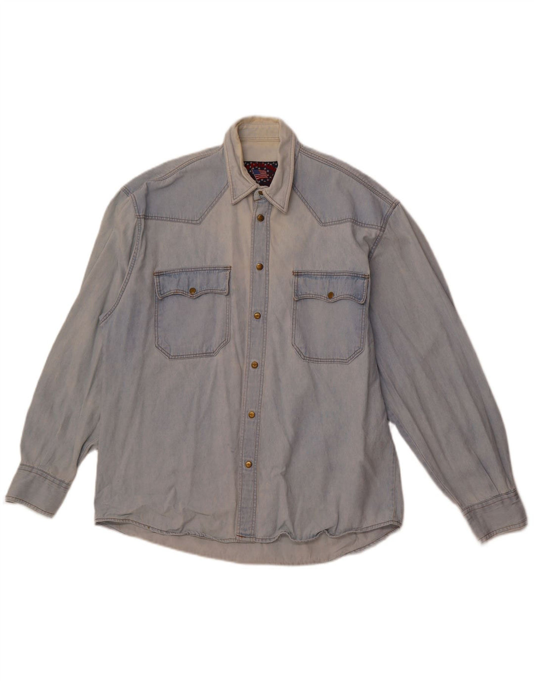 VINTAGE Mens Denim Shirt Medium Blue