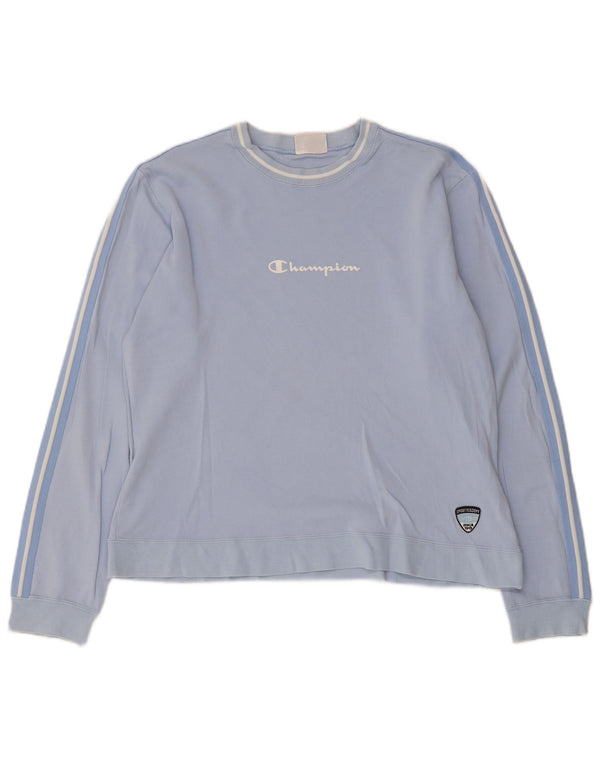 Champion Womens Top Long Sleeve UK 16 Large Blue Striped Cotton