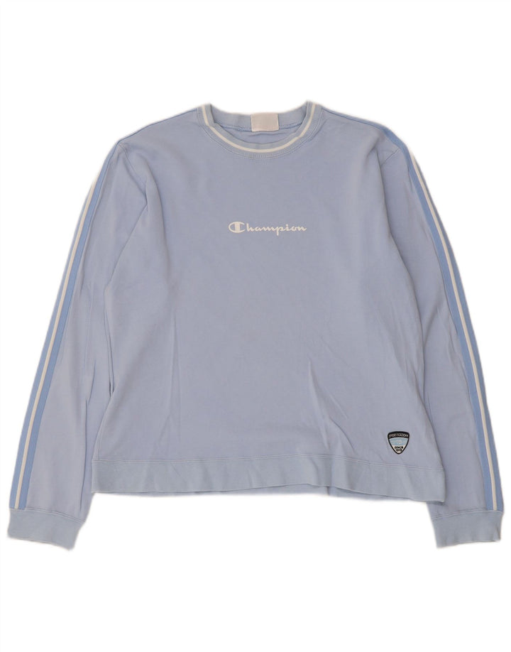 Champion Womens Top Long Sleeve UK 16 Large Blue Striped Cotton