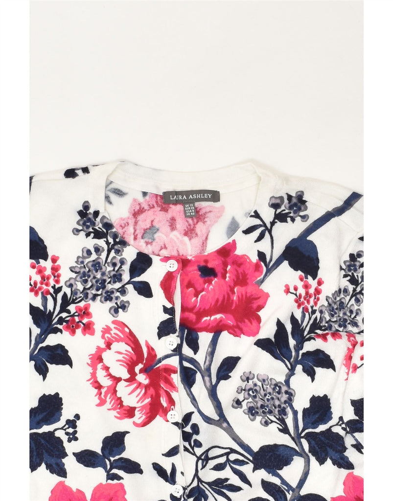 LAURA ASHLEY Womens 3/4 Sleeve Cardigan Sweater UK 12 Medium White Floral | Vintage Laura Ashley | Thrift | Second-Hand Laura Ashley | Used Clothing | Messina Hembry 