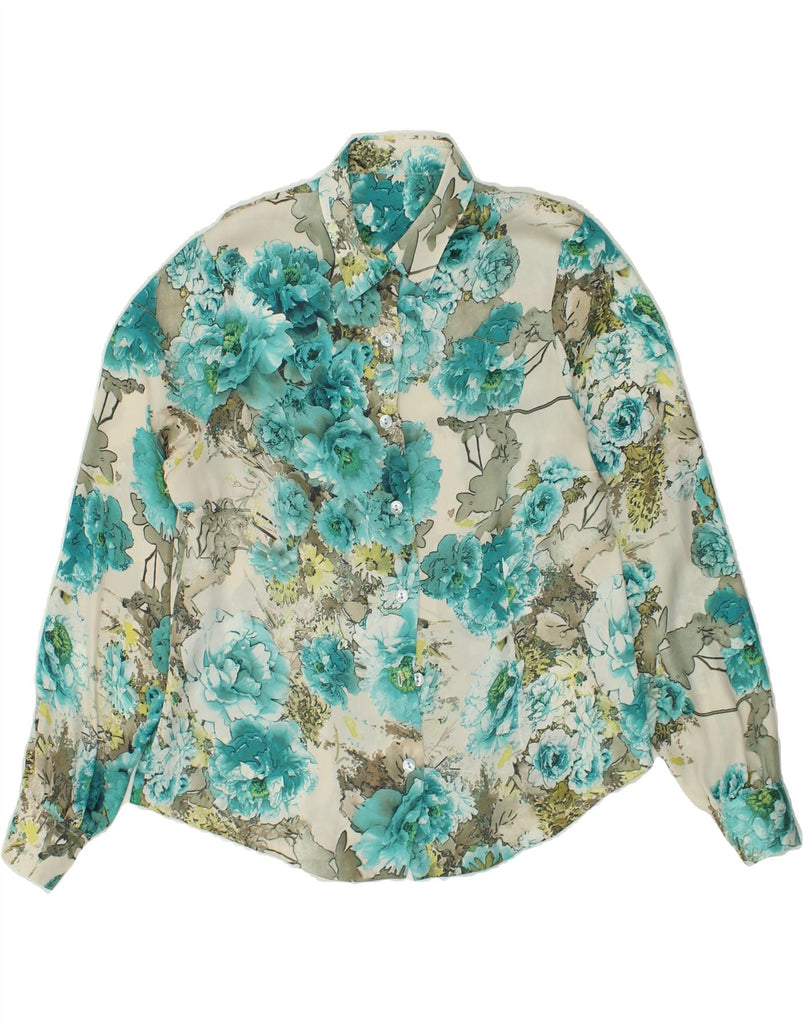VINTAGE Womens Shirt UK 12 Medium Turquoise Floral | Vintage Vintage | Thrift | Second-Hand Vintage | Used Clothing | Messina Hembry 