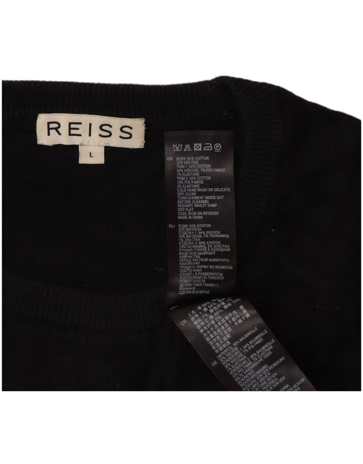 Reiss Mens Crew Neck Jumper Sweater Large Black Cotton