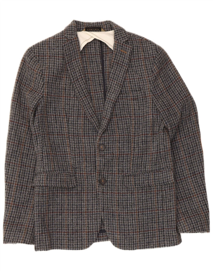Zara Mens 2 Button Blazer Jacket EU 48 Medium Grey Houndstooth Wool