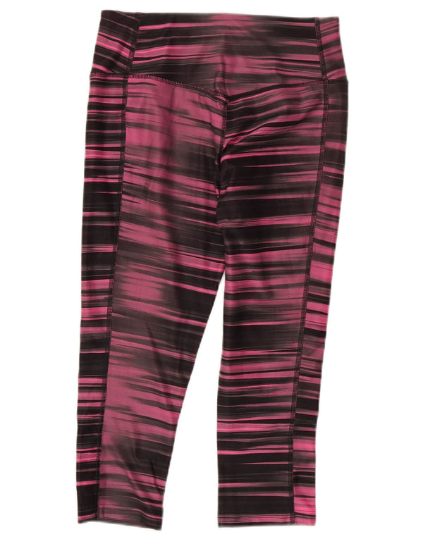 Nike Womens Dri Fit Capri Leggings UK 8/10 Small Pink Striped Polyester