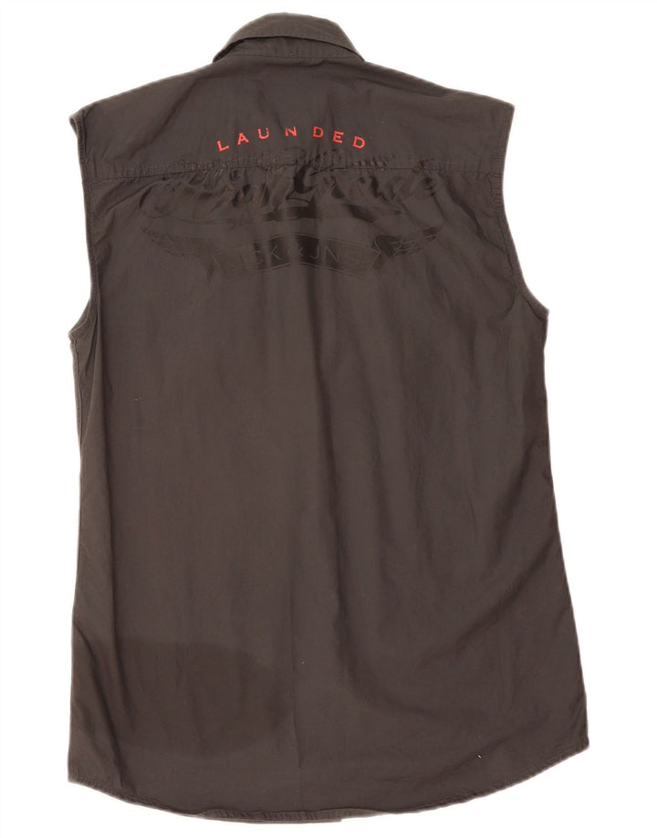 Jack & Jones Mens Graphic Sleeveless Shirt Medium Grey Cotton