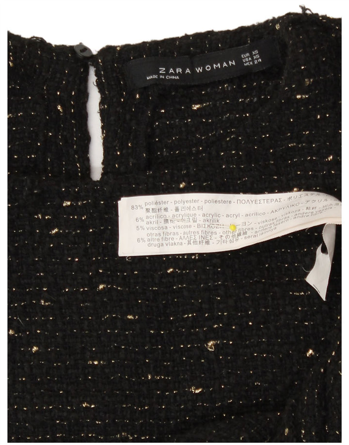 Zara Womens Oversized Top 3/4 Sleeve UK 6 XS Black Flecked Polyester