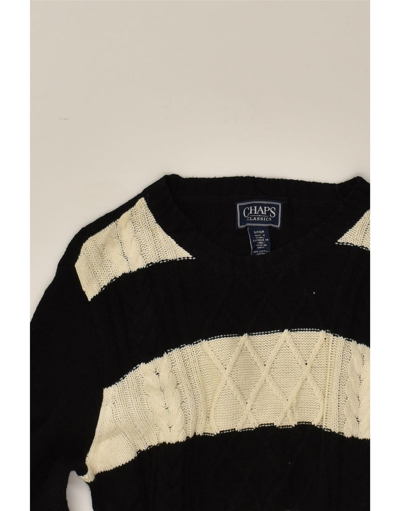 CHAPS Mens Crew Neck Jumper Sweater Small Black Striped Cotton | Vintage Chaps | Thrift | Second-Hand Chaps | Used Clothing | Messina Hembry 