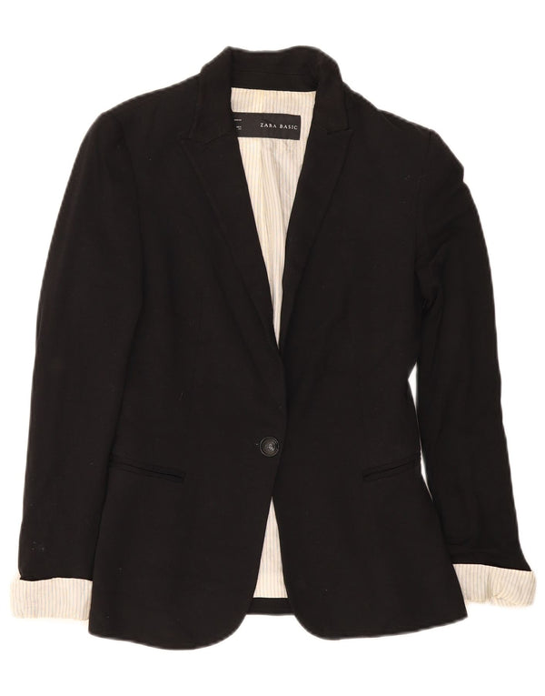 Zara Womens 1 Button Blazer Jacket UK 6 XS Black Viscose