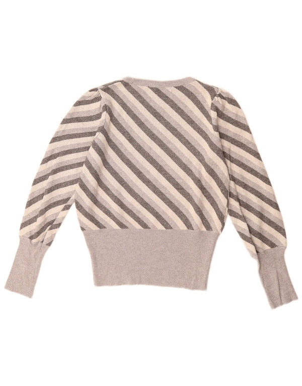 Marks & Spencer Womens Crew Neck Jumper Sweater UK 8 Small Grey Striped
