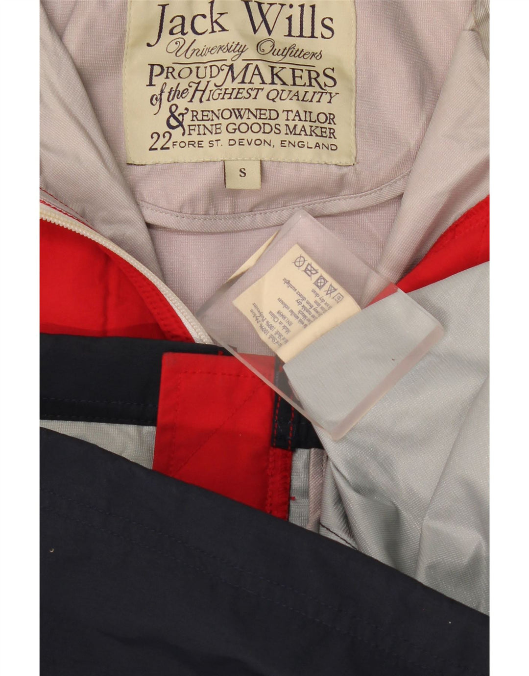 Jack Wills Mens Hooded Rain Jacket UK 36 Small Red Colourblock Nylon
