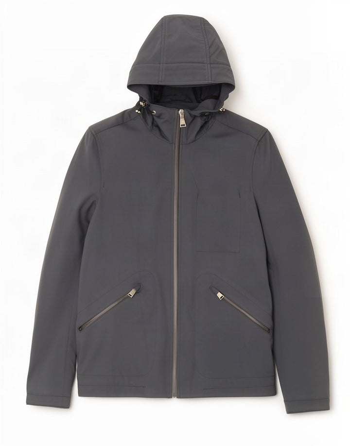 PEUTEREY Womens Hooded Oversized Rain Jacket UK 10 Small Grey Polyamide