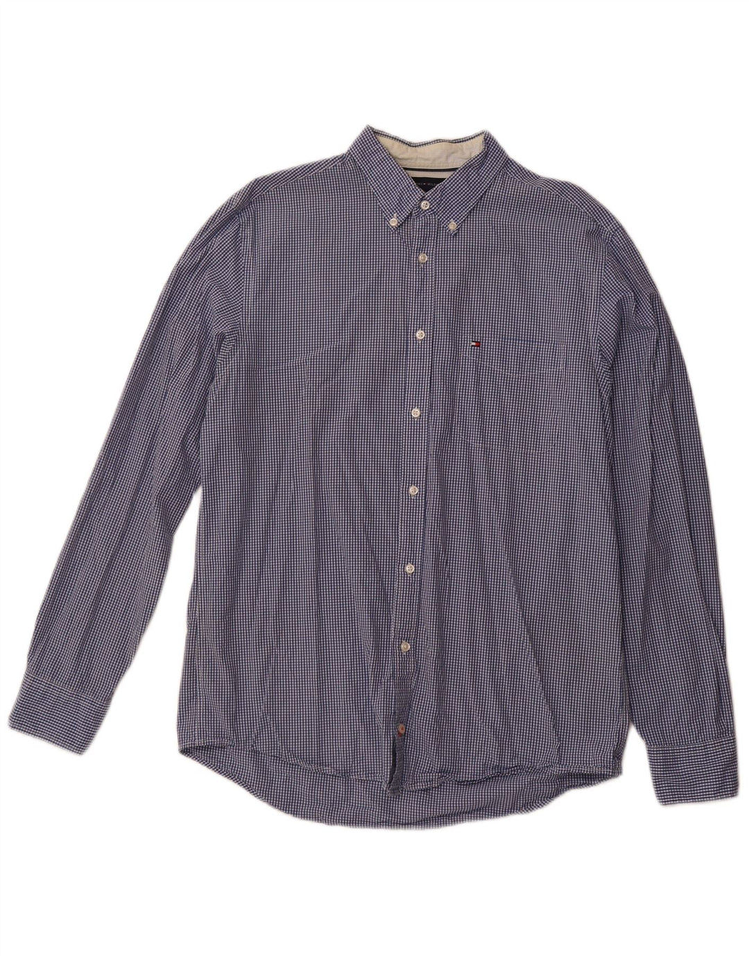 TOMMY HILFIGER Mens Regular Fit Shirt Large Blue Gingham Cotton