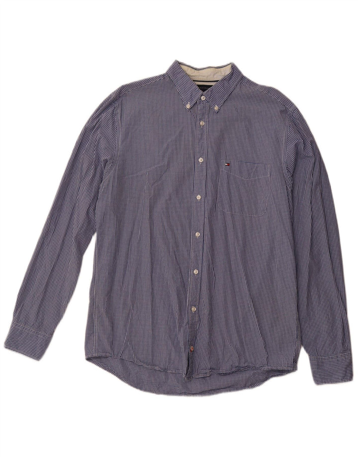TOMMY HILFIGER Mens Regular Fit Shirt Large Blue Gingham Cotton