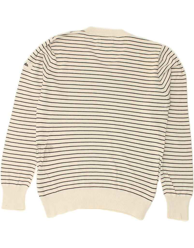 WRANGLER Mens V-Neck Jumper Sweater Small Beige Striped Cotton | Vintage Wrangler | Thrift | Second-Hand Wrangler | Used Clothing | Messina Hembry 