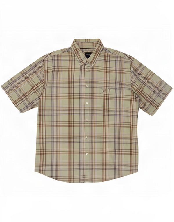 James Pringle Mens Short Sleeve Shirt XL Green Plaid Cotton