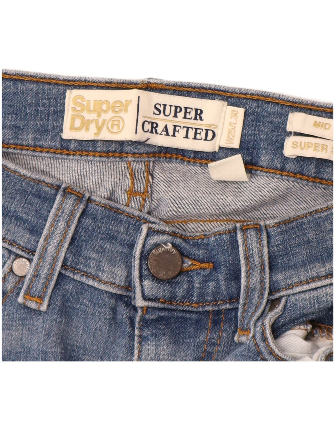 SUPERDRY Womens Mid Rise Super Skinny Jeans W25 L28 Blue Cotton