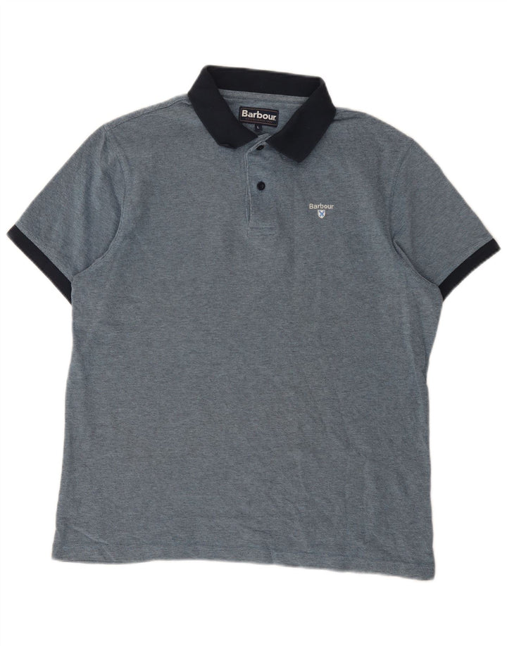 Barbour Mens Polo Shirt Large Navy Blue Colourblock Cotton