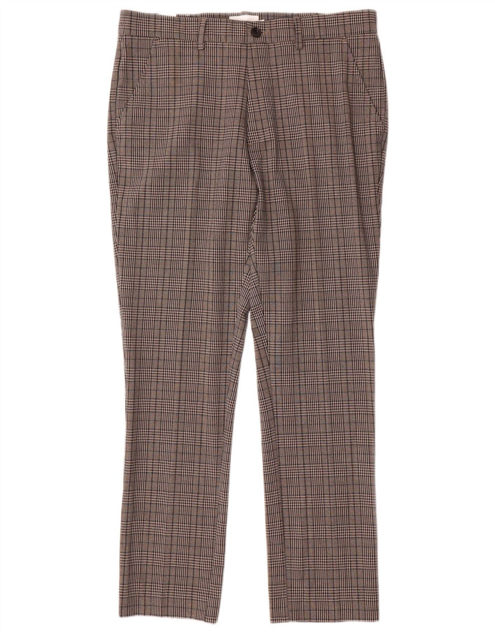 Farah Mens Slim Chino Trousers W32 L30 Grey Check Polyester