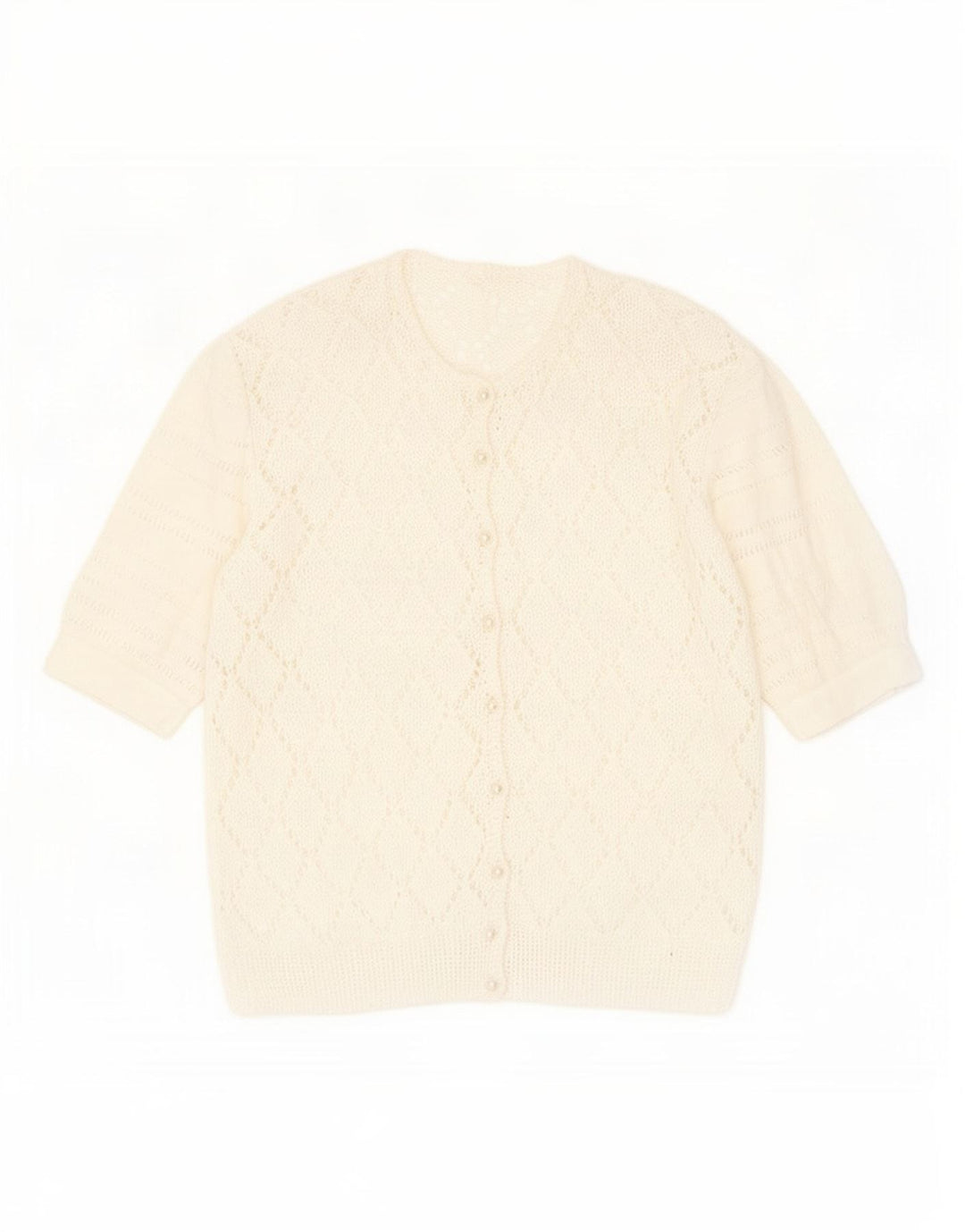 Vintage Womens See Through Cardigan Sweater UK 14 Medium White Flecked