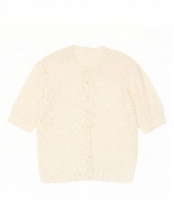 Vintage Womens See Through Cardigan Sweater UK 14 Medium White Flecked