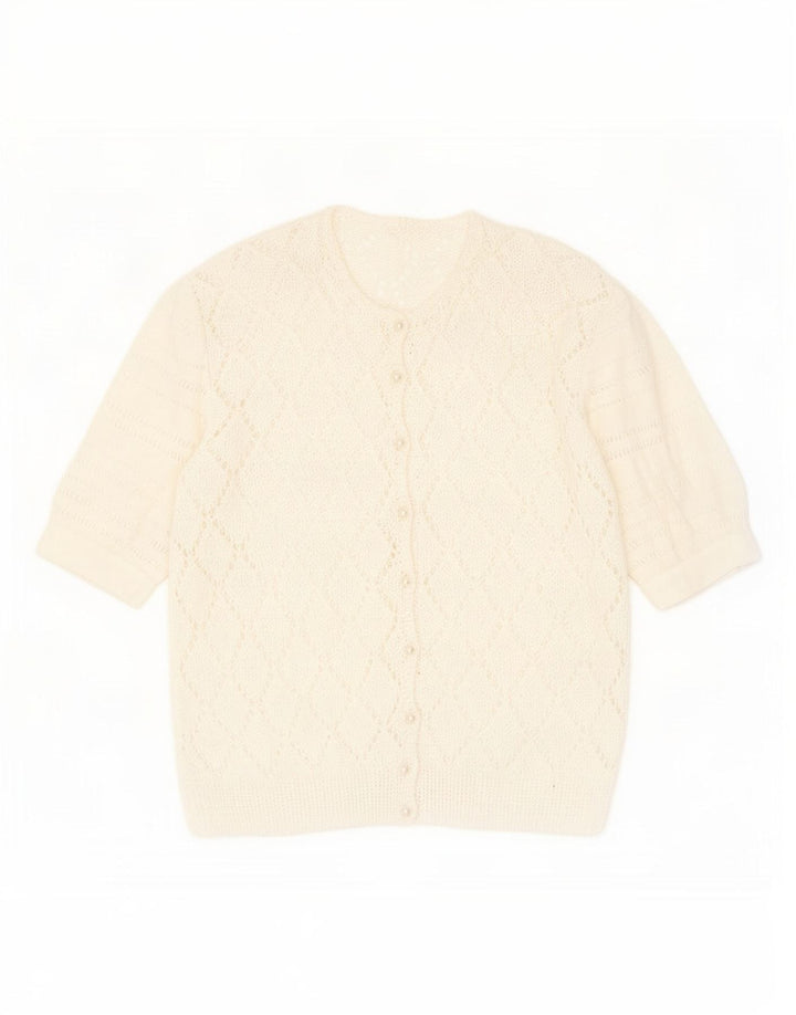 Vintage Womens See Through Cardigan Sweater UK 14 Medium White Flecked