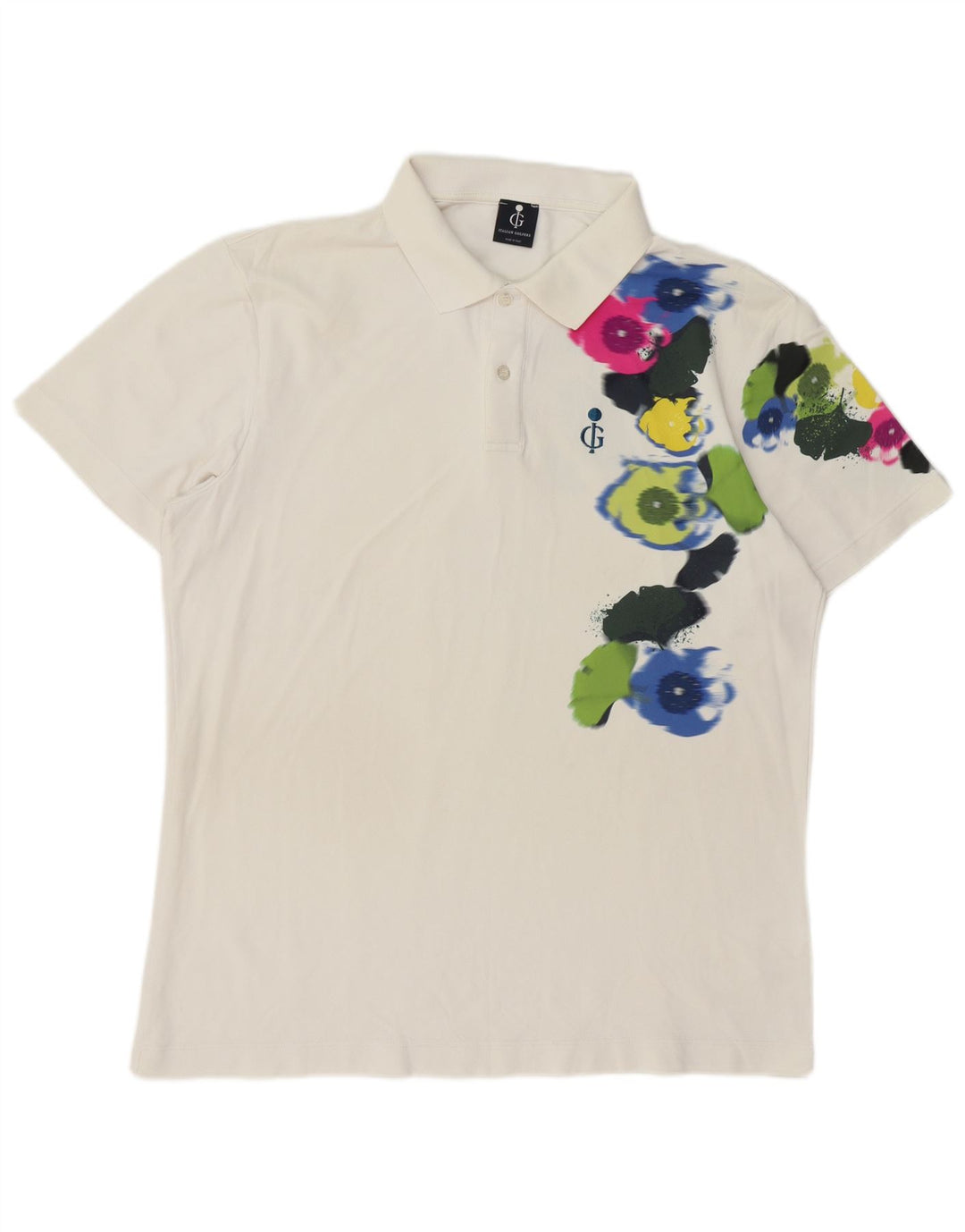 VINTAGE Mens Graphic Polo Shirt 2XL Off White Floral Polyamide