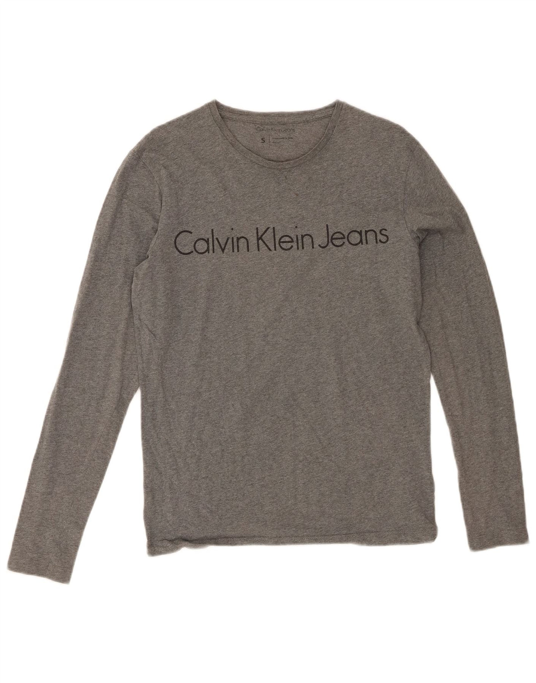 CALVIN KLEIN JEANS Mens Graphic Top Long Sleeve Small Grey Cotton