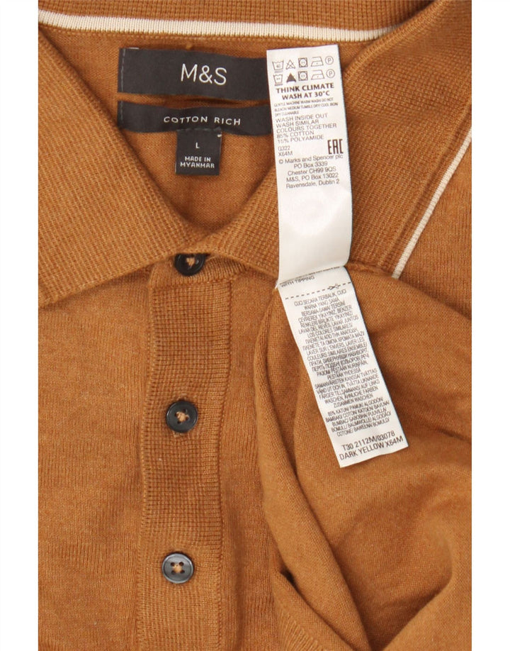 Marks & Spencer Mens Polo Neck Jumper Sweater Large Beige Cotton