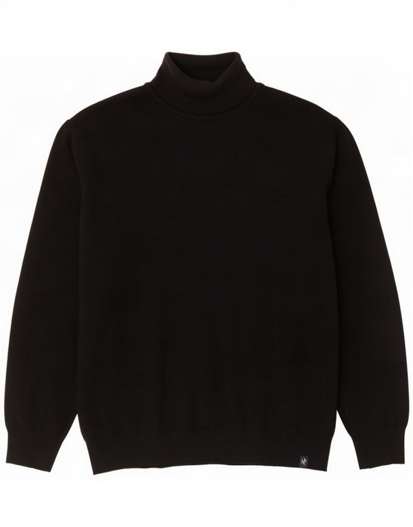 Fay Mens Roll Neck Jumper Sweater Large Black Wool