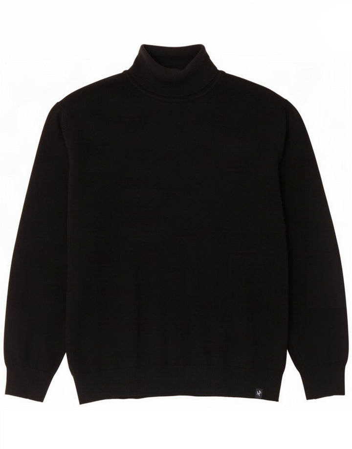 Fay Mens Roll Neck Jumper Sweater Large Black Wool