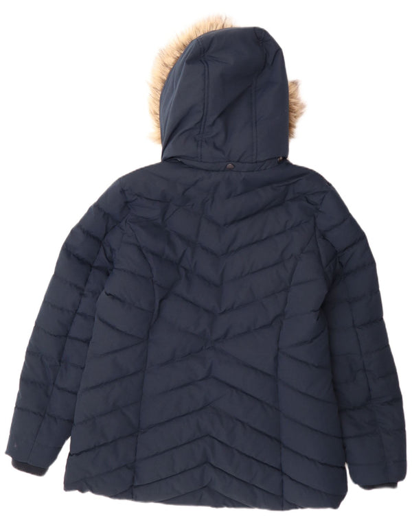 Fat Face Womens Hooded Padded Jacket UK 14 Large Navy Blue Polyester