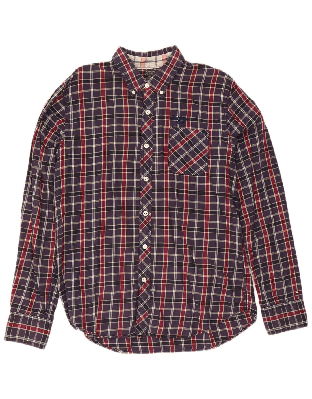 Tommy Hilfiger Mens Shirt XL Navy Blue Check Cotton