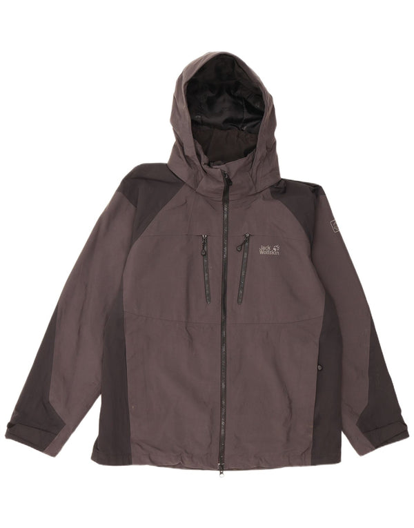 Jack Wolfskin Mens Hooded Rain Jacket UK 40/42 Large Grey Colourblock