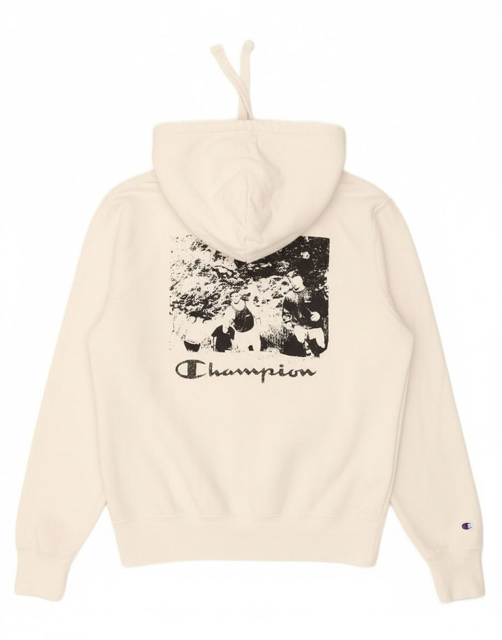 CHAMPION Mens Graphic Hoodie Jumper Small White Cotton