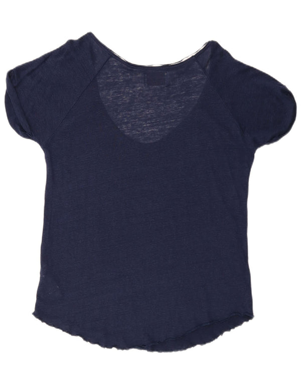 Zara Womens T-Shirt Top UK 16 Large Navy Blue Linen