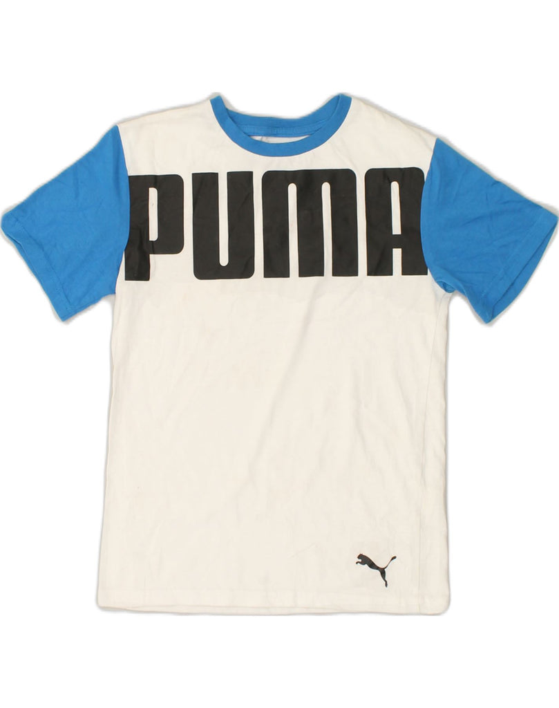 PUMA Boys Graphic T-Shirt Top 10-11 Years Medium White Colourblock Cotton | Vintage Puma | Thrift | Second-Hand Puma | Used Clothing | Messina Hembry 