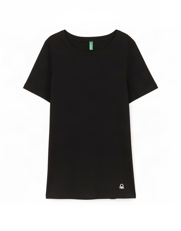 Benetton Womens T-Shirt Top UK 8 Small Black Cotton