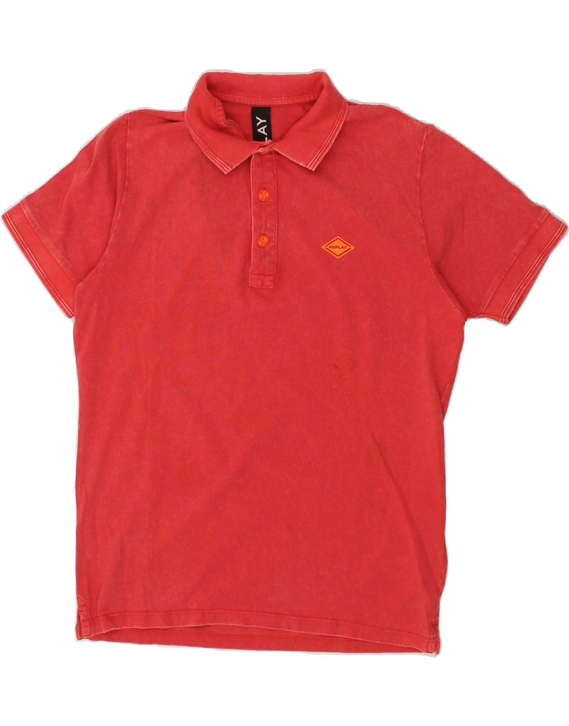 REPLAY Mens Graphic Polo Shirt Medium Red Cotton | Vintage Replay | Thrift | Second-Hand Replay | Used Clothing | Messina Hembry 