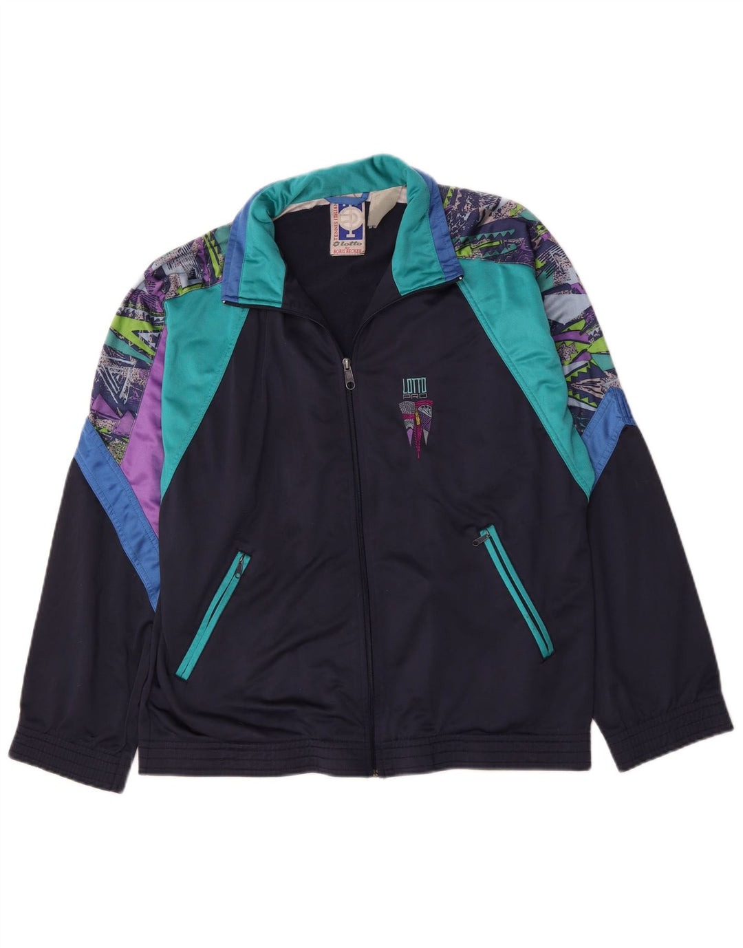 Lotto Mens Tracksuit Top Jacket Large Navy Blue Colourblock