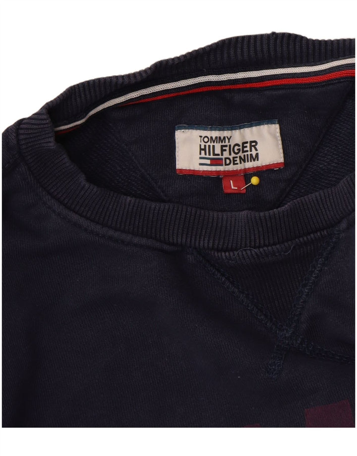 Tommy Hilfiger Mens Graphic Sweatshirt Jumper Large Navy Blue Cotton